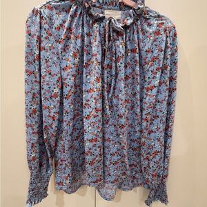 MELLODAY Floral Print Blouse in Blue and Red
